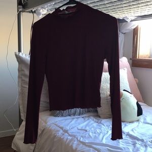 Maroon lettuce edge, long sleeve, mock neck shirt!